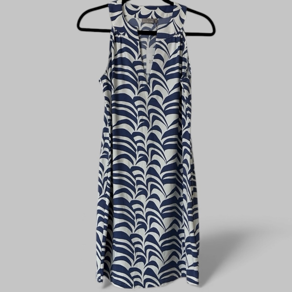 Ellie Kai White & Blue Printed V-Cut Dress